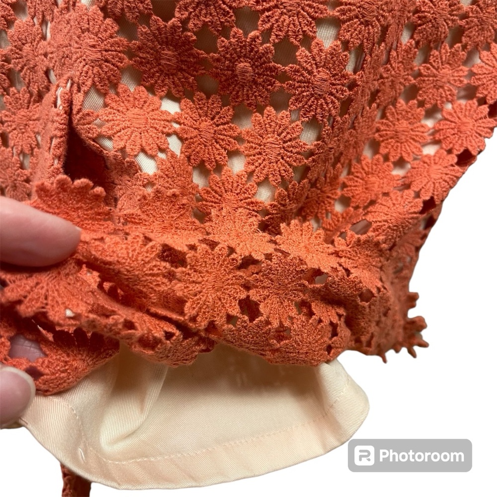 Talbots Crochet Lace Lined Pencil Skirt Daisy Coral Pink Orange Size 6 EUC - Picture 4 of 10